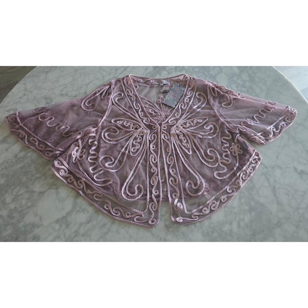 Pretty Angel Mauve Silk Blend Soutache Embroidered Mesh Shrug ACR-ER-65375 L